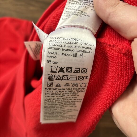 Lego x Levis Sweatshirt Men’s Sz Large Red Long Sleeve Pullover Brick Patch - Picture 8 of 9